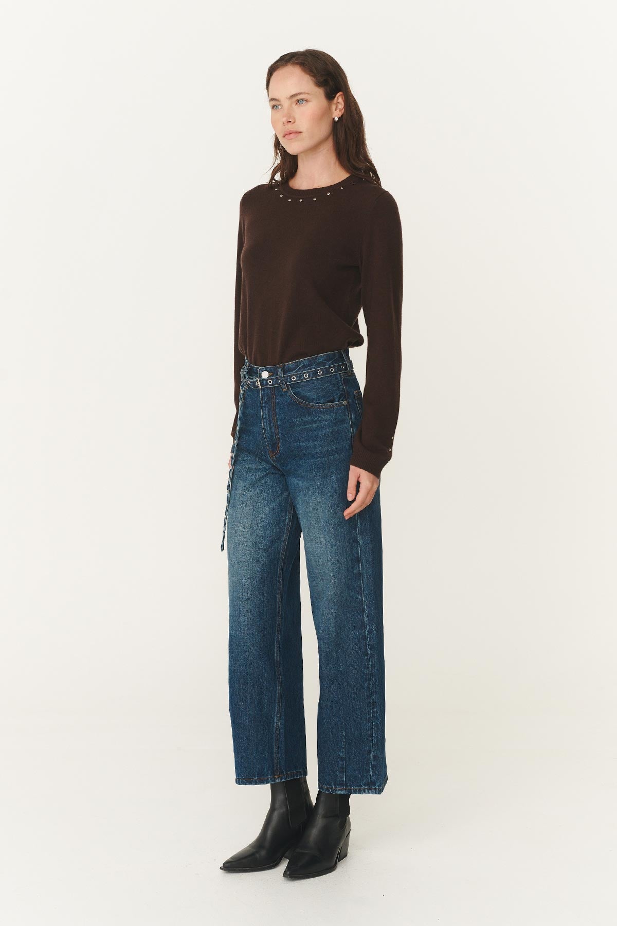 Rowie heritage barrel leg jeans in classic indigo side on 2