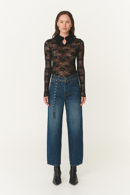 Rowie heritage barrel leg jeans in classic indigo shot 2