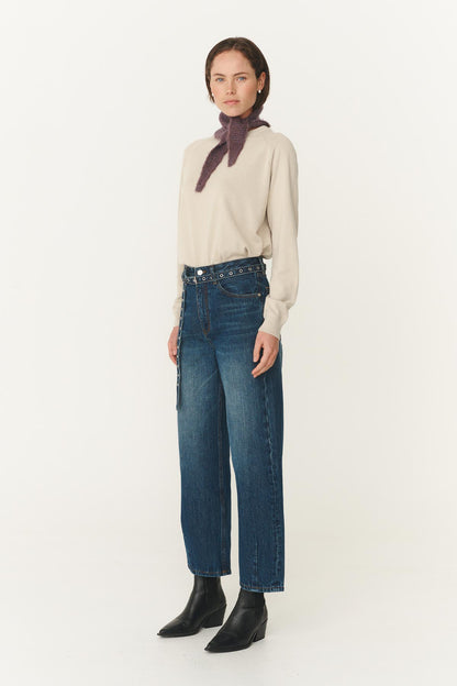 Rowie heritage barrel leg jeans in classic indigo side on