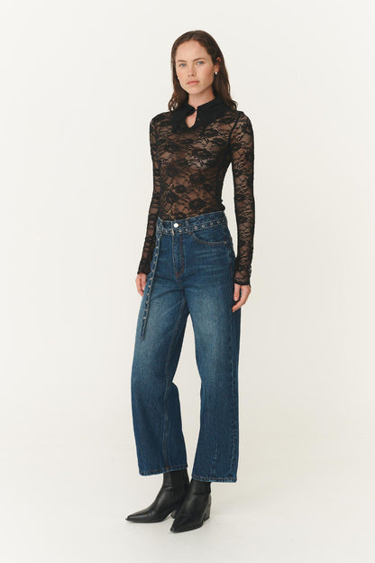 Rowie heritage barrel leg jeans in classic indigo shot 3