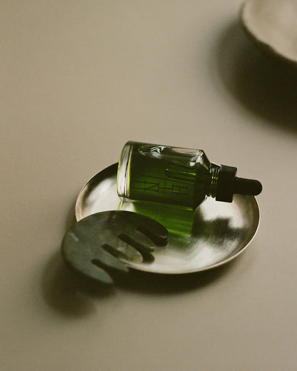 Jade scalp stimulator on tray 