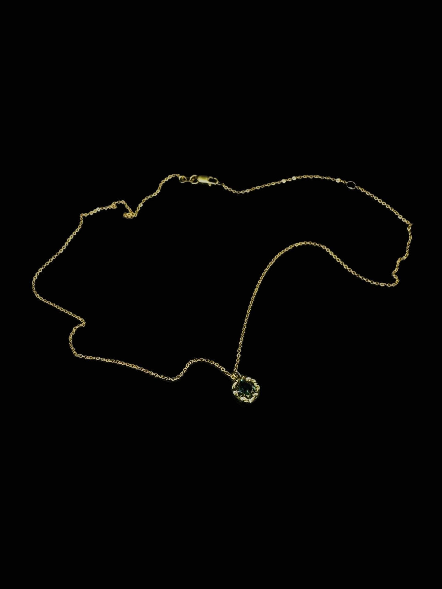 Sacral necklace 9ct yellow gold with green tourmaline full length