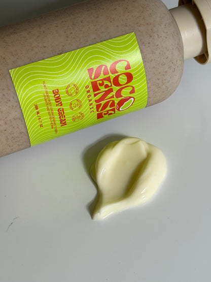Coco Sense organic body cream bottle and cream