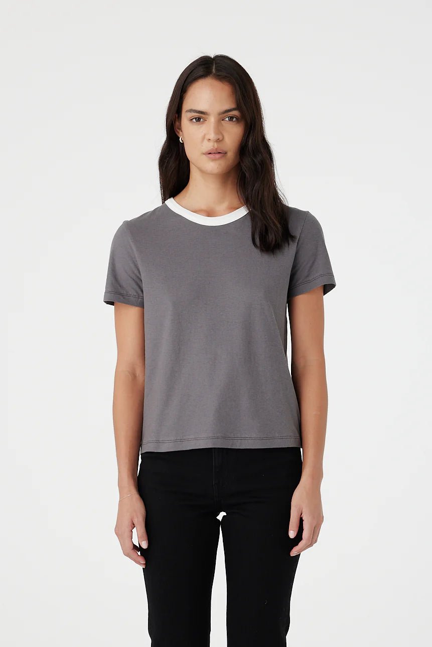 Outland Denim Ivy tee in charcoal front on