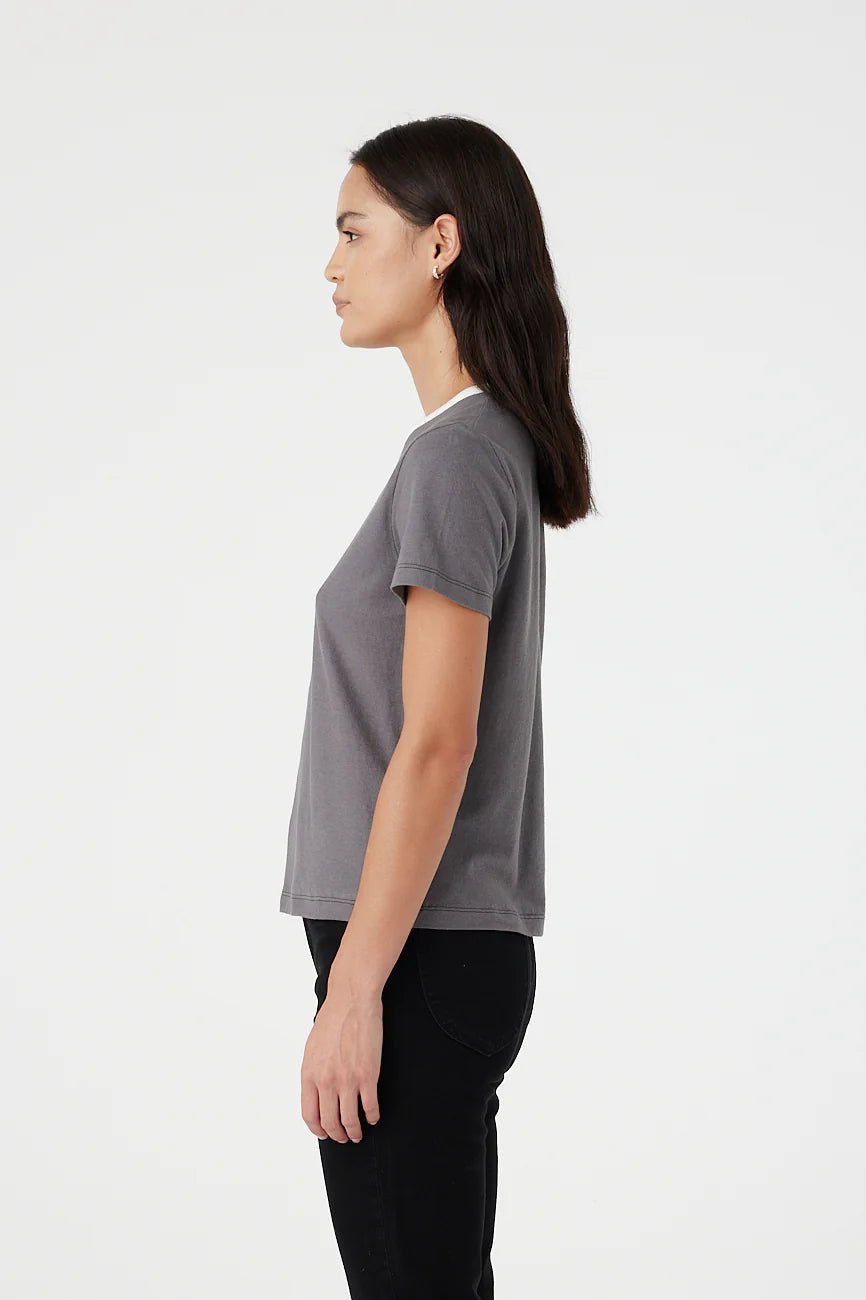 Outland Denim Ivy tee in charcoal side on