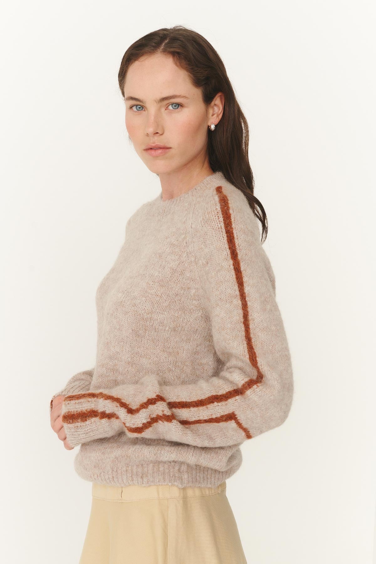 Rowie Lana knit jumper in fawn side on 2