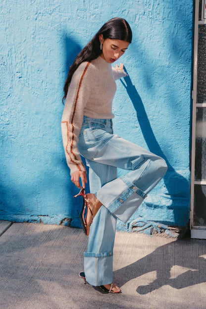Rowie Lana knit jumper in fawn – campaign shot 2