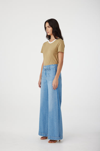 Outland Denim Lotus Pants in bluejay with tie side 1