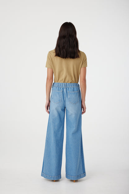 Outland Denim Lotus Pants in bluejay with tie back shot