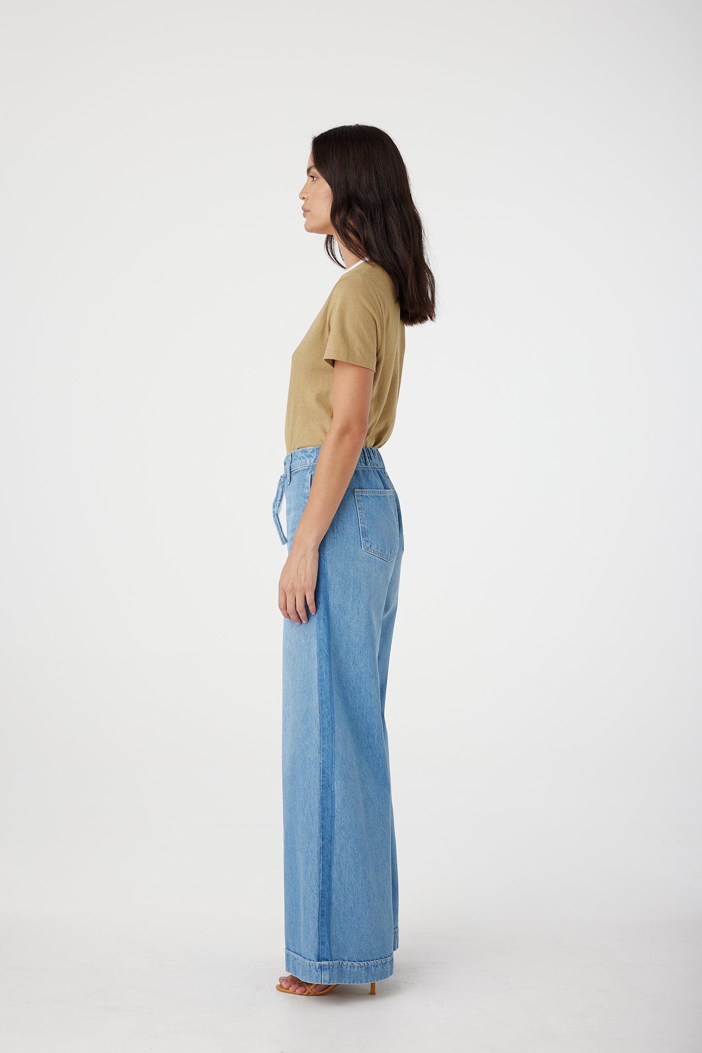 Outland Denim Lotus Pants in bluejay with tie side on