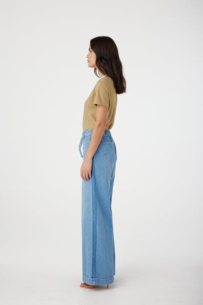 Outland Denim Lotus Pants in bluejay with tie side on