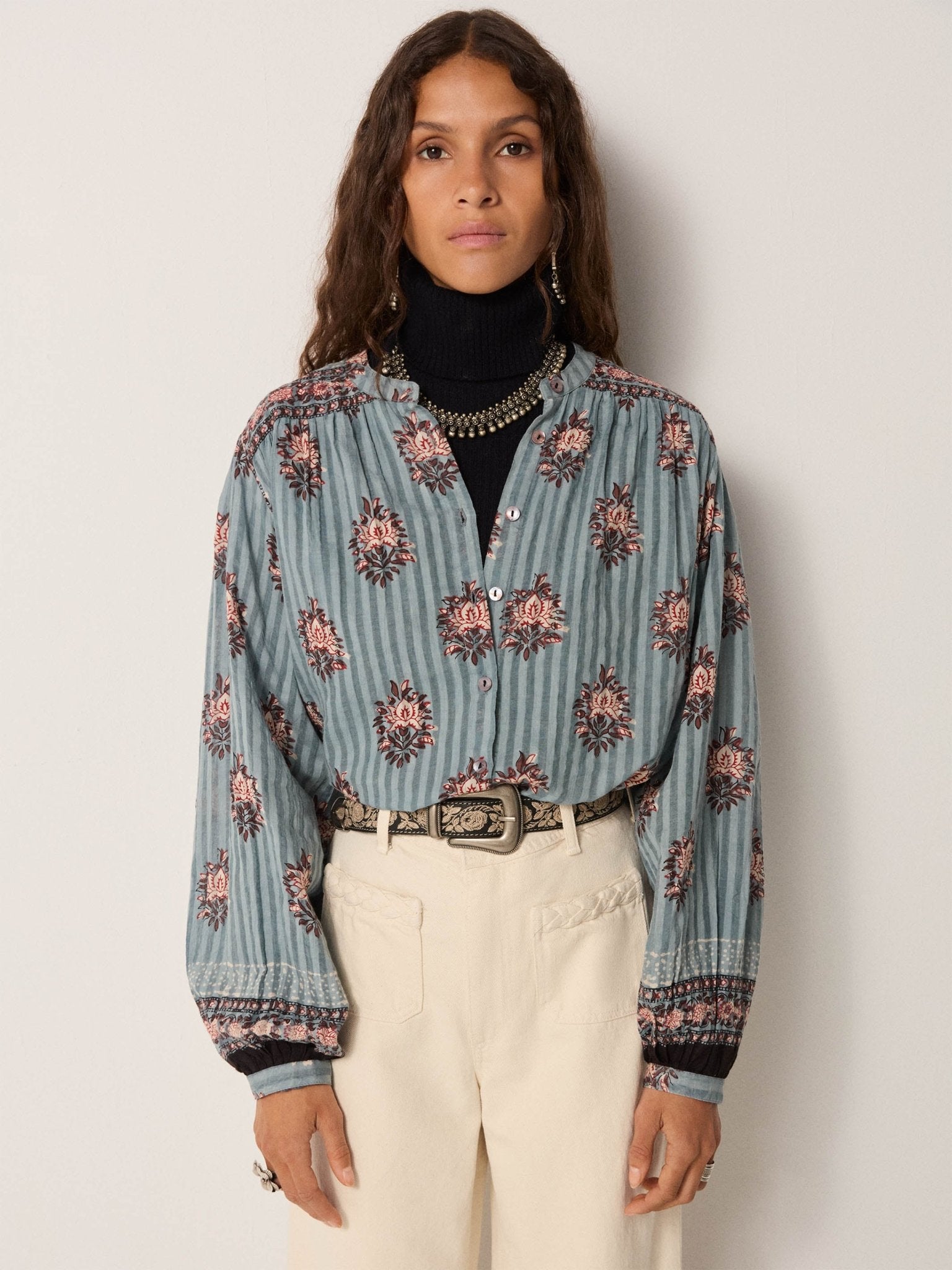 Maison Hotel Omara Blouse in cerulean blue 2