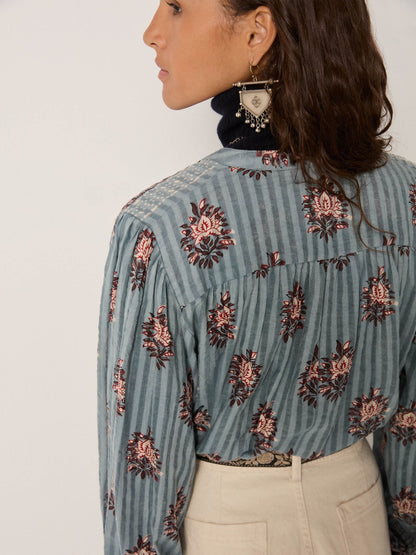 Maison Hotel Omara Blouse in cerulean blue back shot
