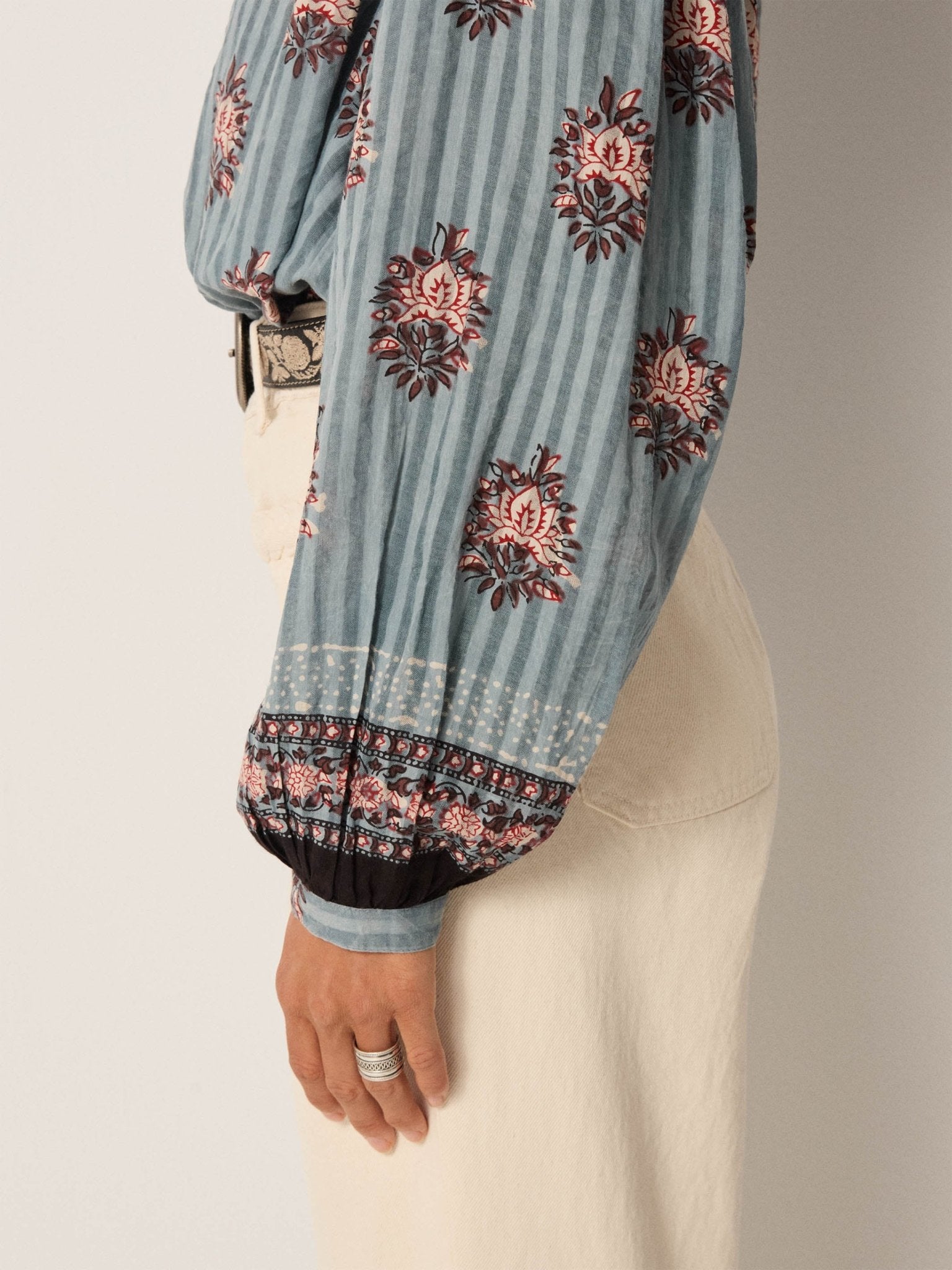 Maison Hotel Omara Blouse in cerulean blue cuffs