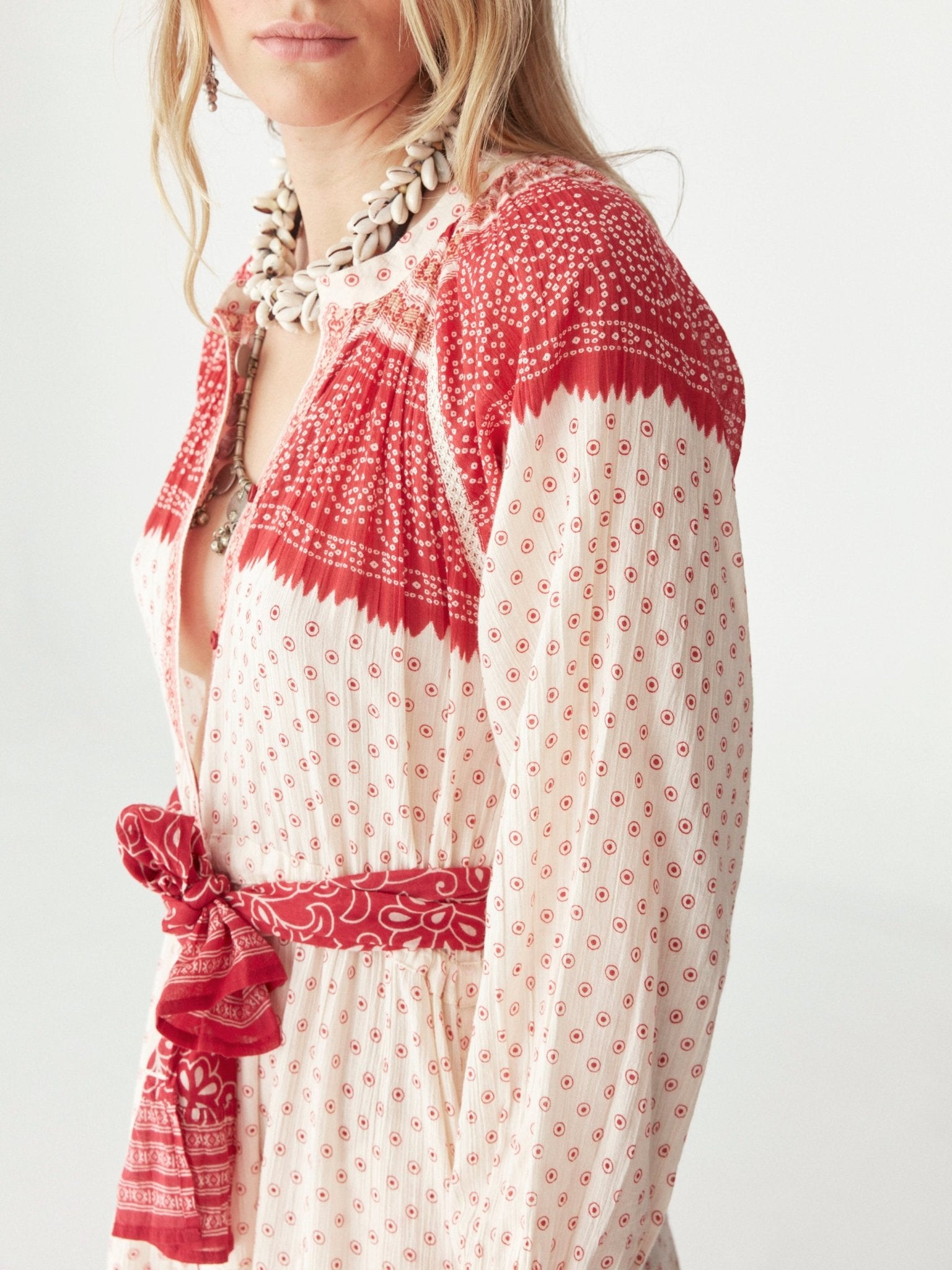 Maison Hotel Triana Dress – Passion Red on model close up 