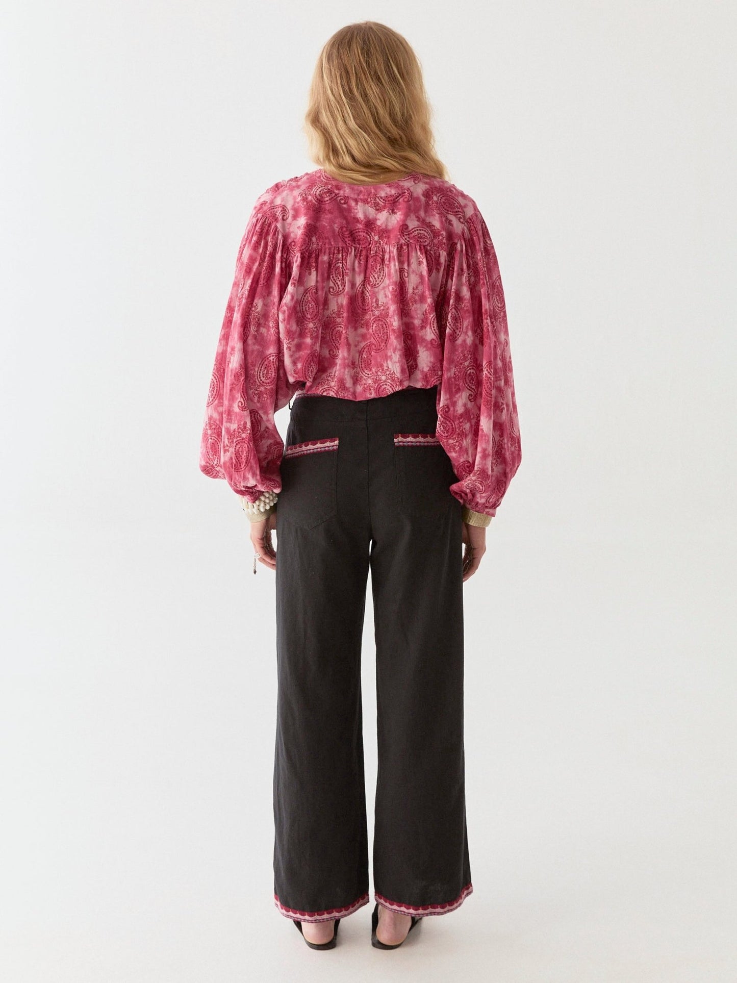 Maison Hotel Naty Blouse – Paisley Dream on model back shot 