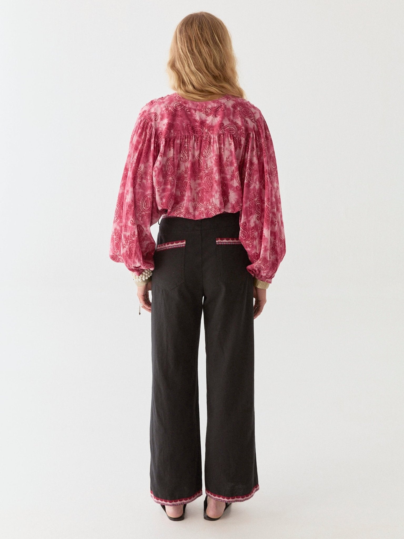 Maison Hotel Naty Blouse – Paisley Dream on model back shot 