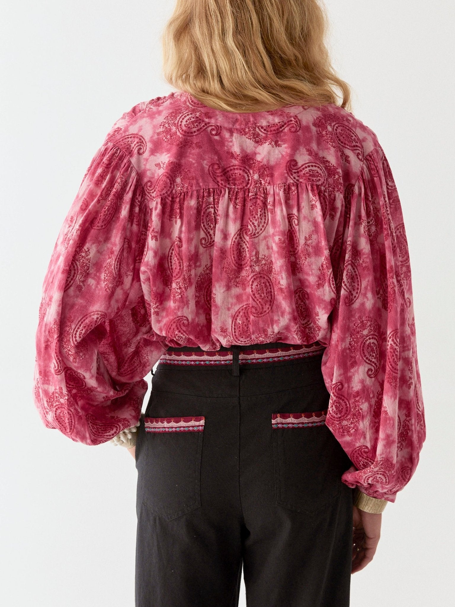 Maison Hotel Naty Blouse – Paisley Dream on model back close up 