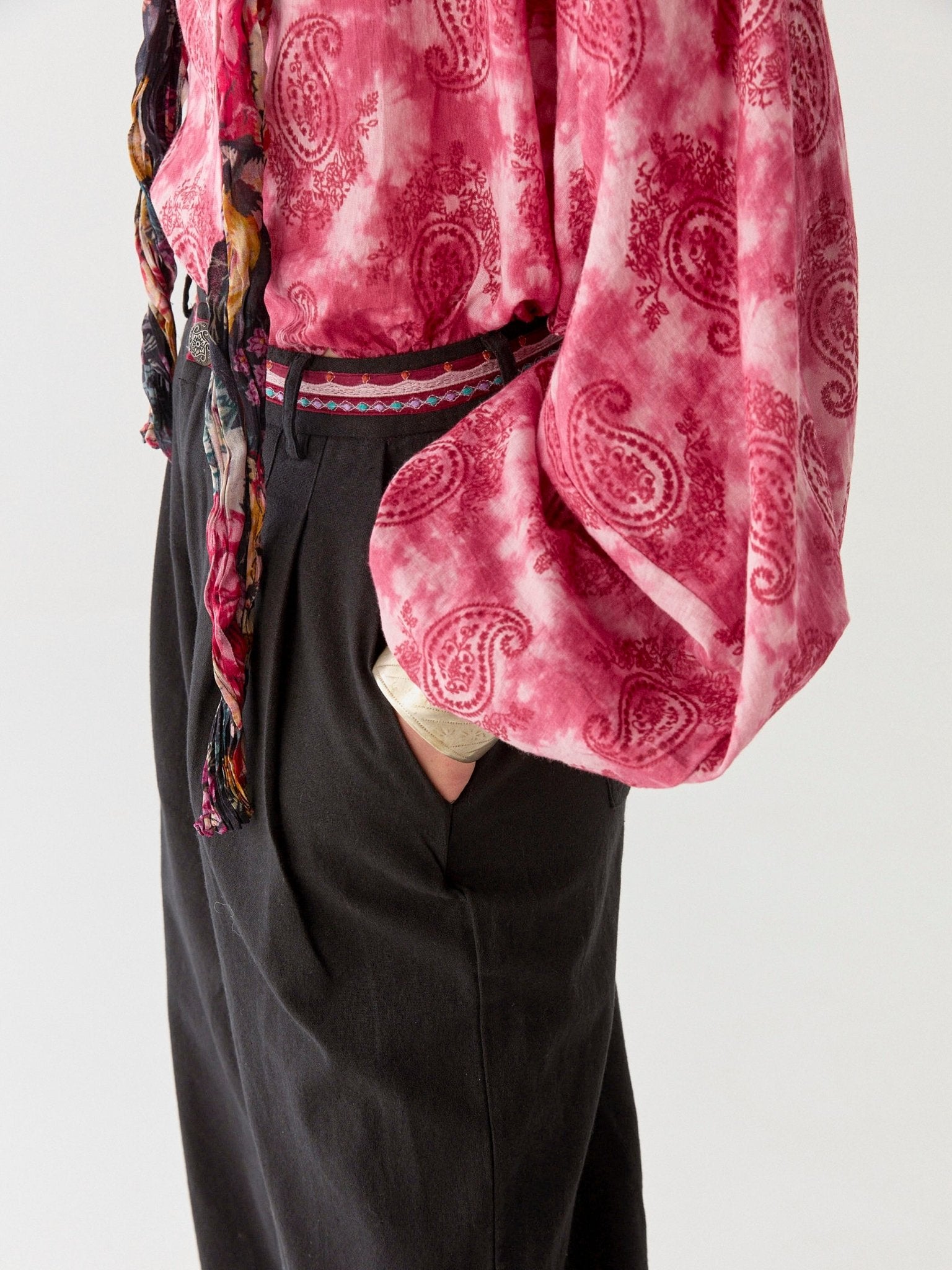Maison Hotel Naty Blouse – Paisley Dream on model close up cuff