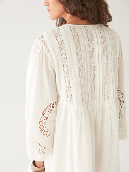 Maison Hotel Clementine Dress in White Lilies back shot close up
