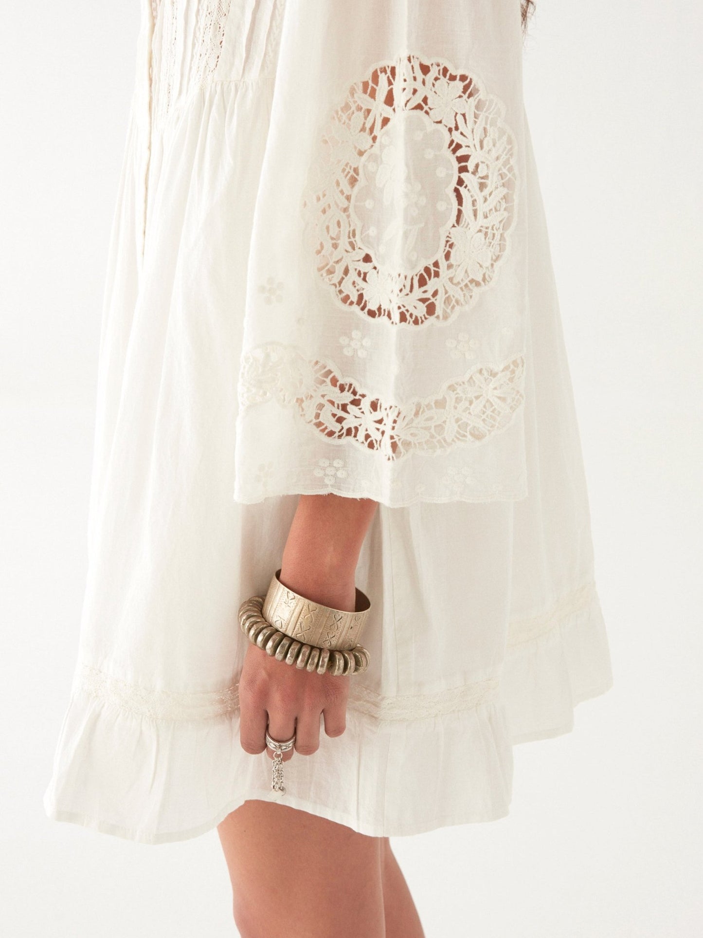 Maison Hotel Clementine Dress in White Lilies close up of sleeve