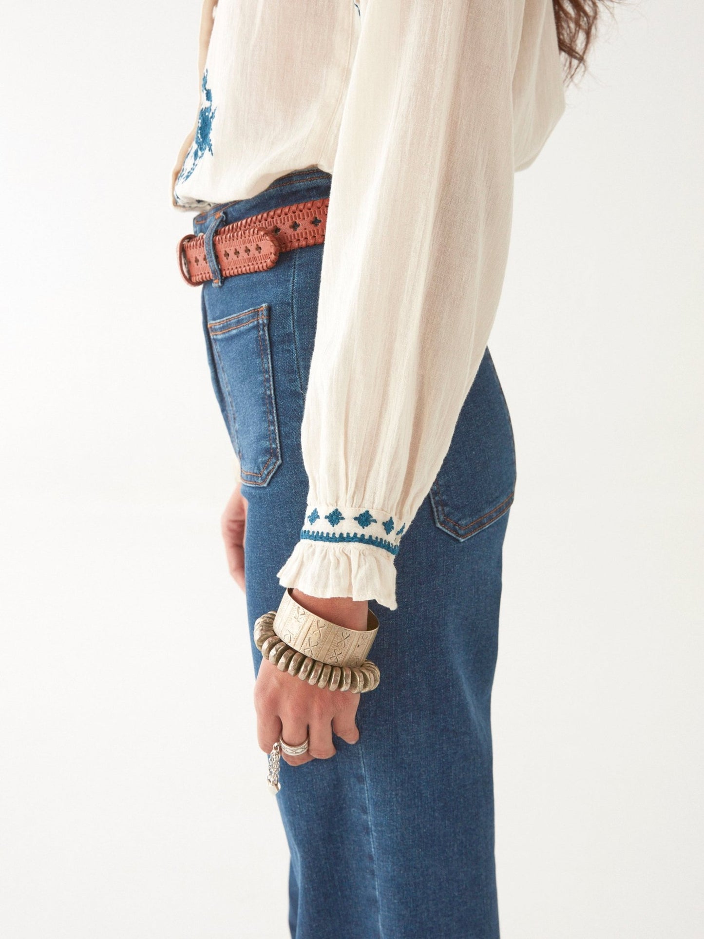 Maison Hotel Philippa Blouse in Panna Cotta cuff detail 