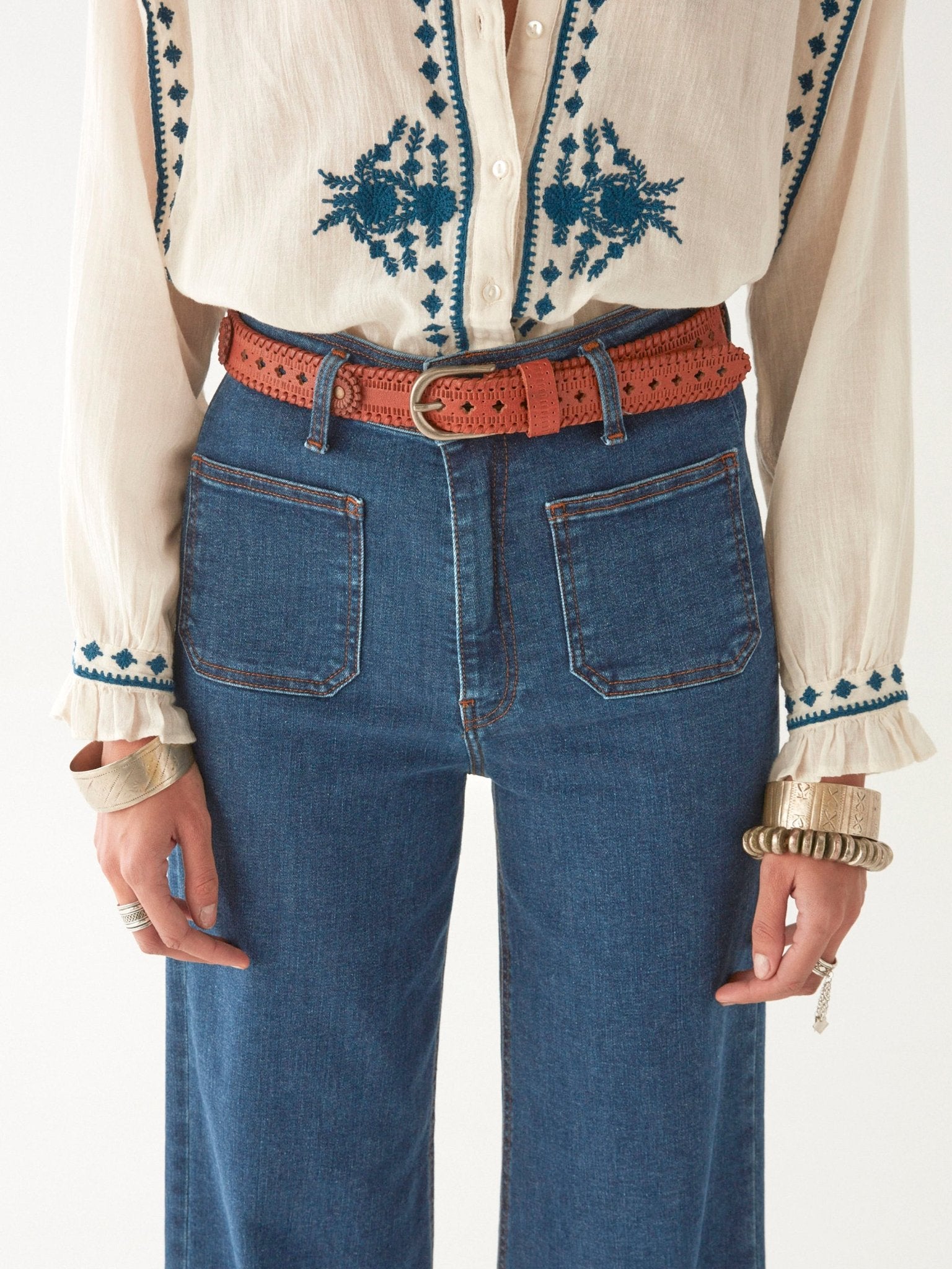 Maison Hotel Philippa Blouse in Panna Cotta front close up waist