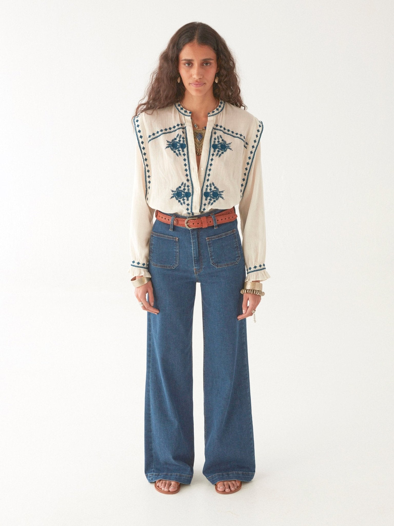 Maison Hotel Philippa Blouse in Panna Cotta full length shot