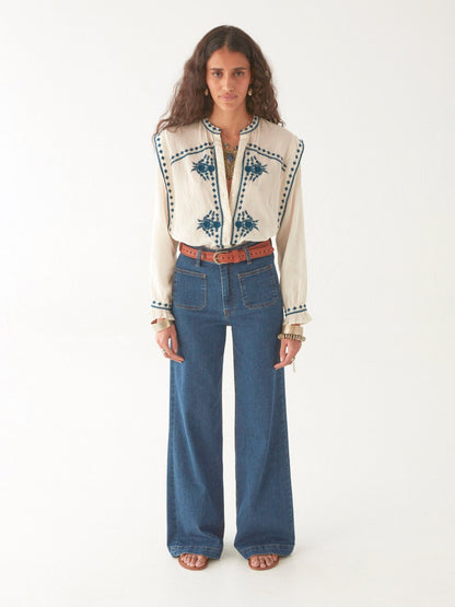 Maison Hotel Philippa Blouse in Panna Cotta full length shot