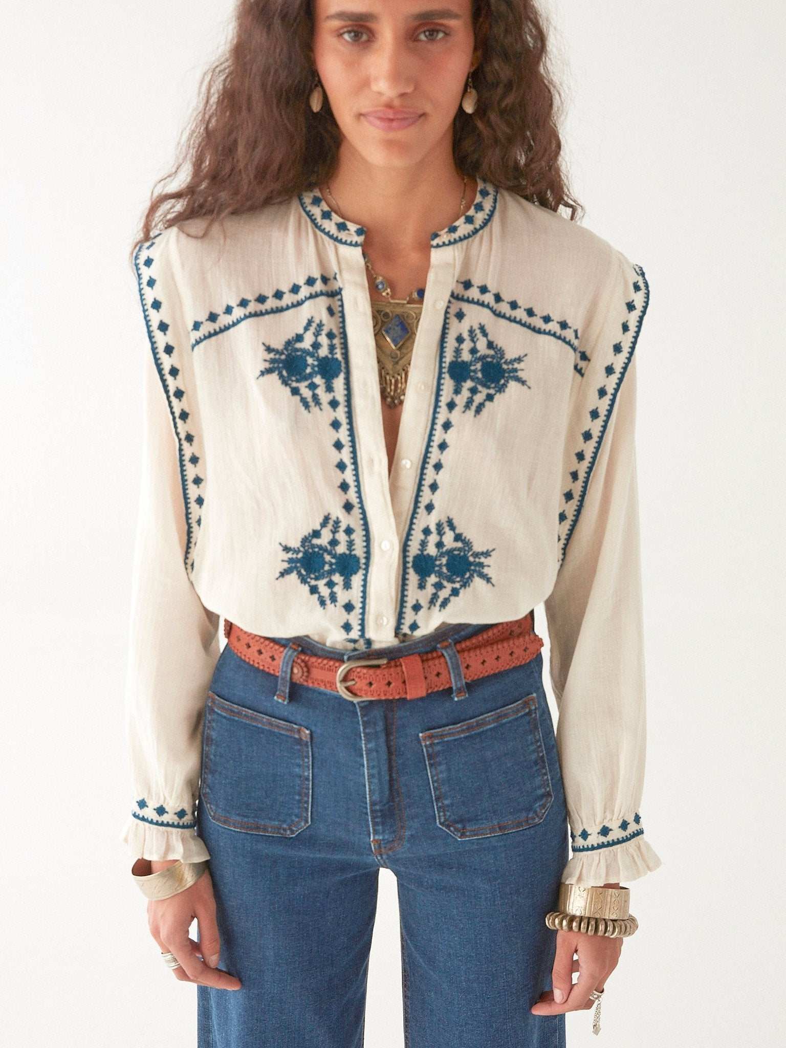 Maison Hotel Philippa Blouse in Panna Cotta mid shot