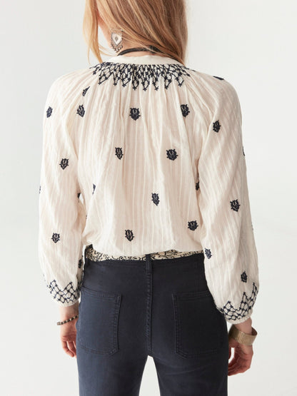 Maison Hotel Sybille Blouse blue lagoon back shot close up 