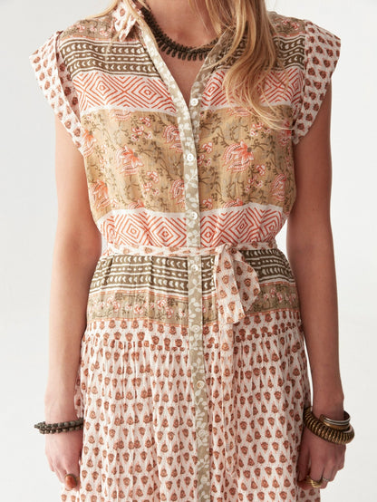 Maison Hotel Cris Dress in Light Forest cream close up 
