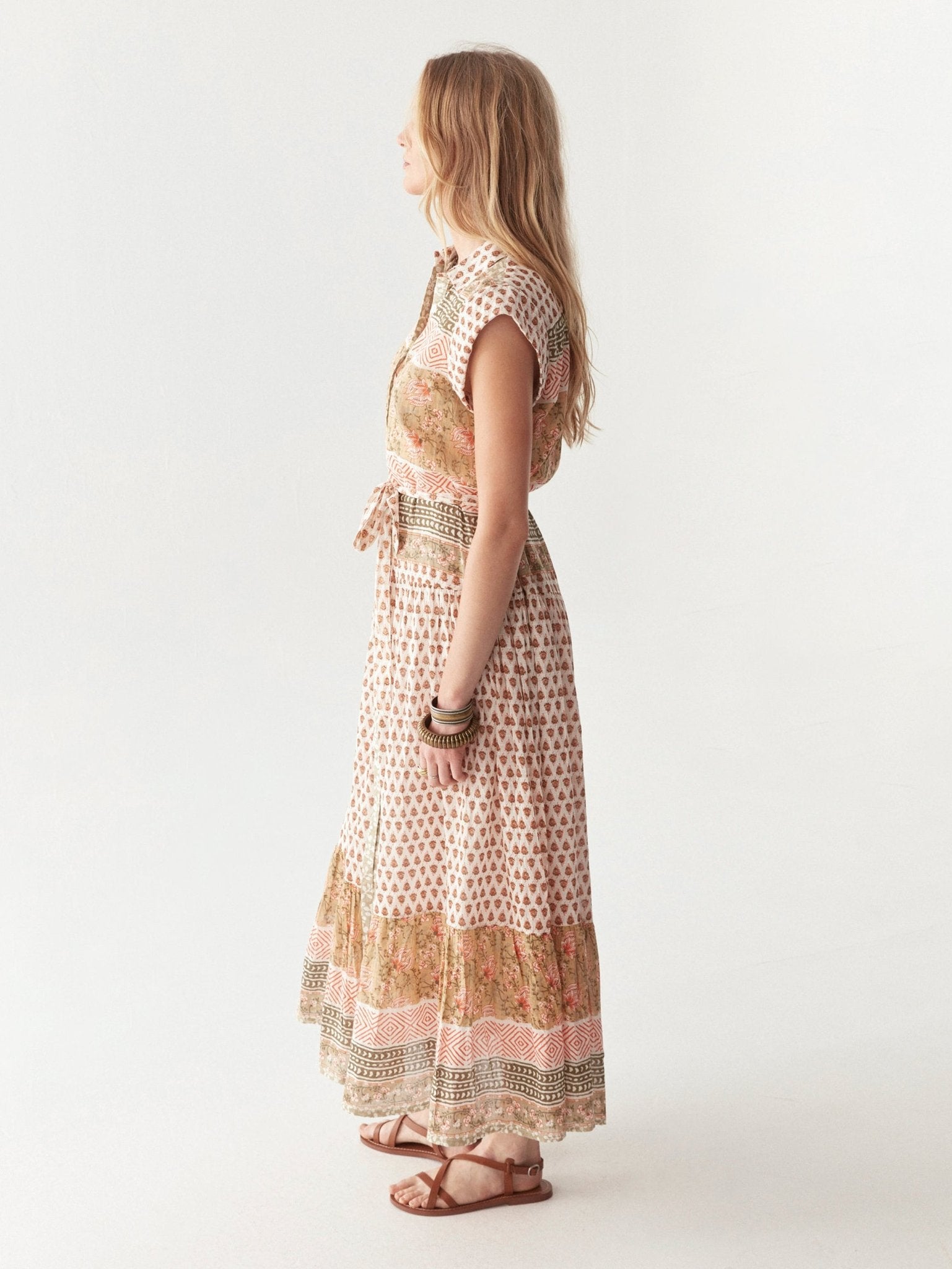Maison Hotel Cris Dress in Light Forest cream side on  