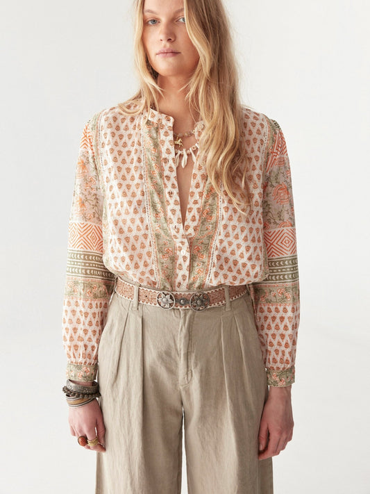 Maison Hotel Vera Blouse in Light Forest Cream 