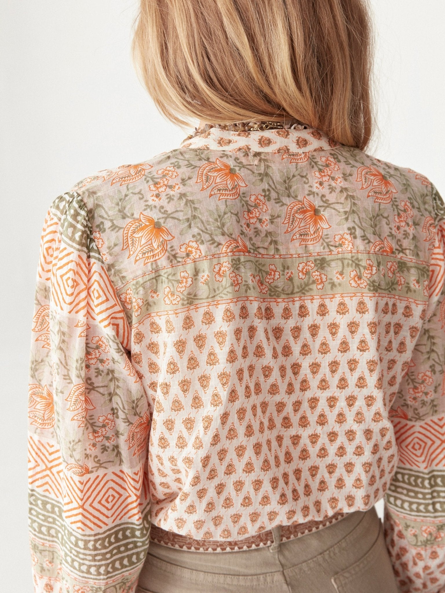 Maison Hotel Vera Blouse in Light Forest Cream back shot