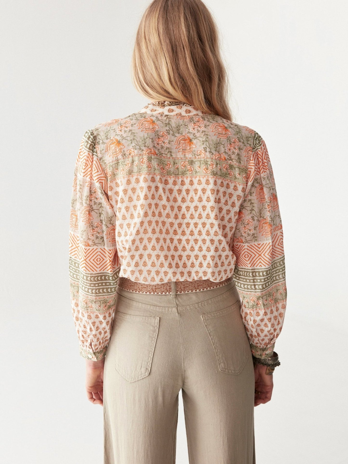 Maison Hotel Vera Blouse in Light Forest Cream back shot 2