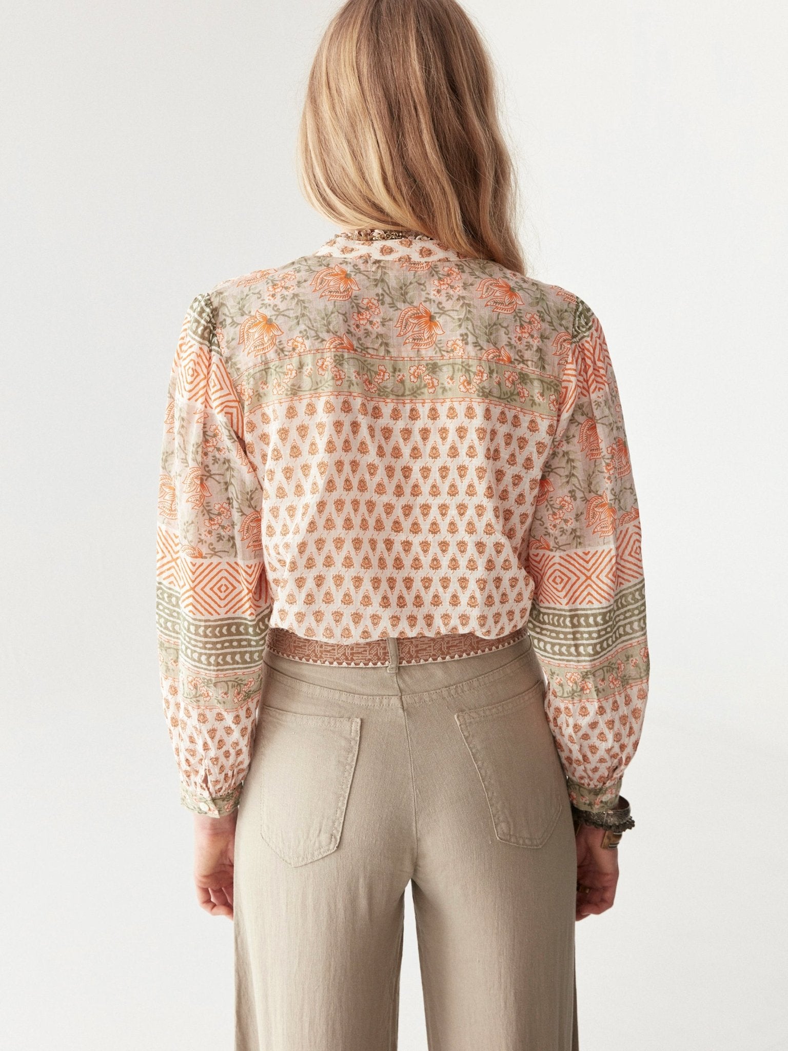 Maison Hotel Vera Blouse in Light Forest Cream back shot 2