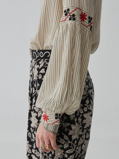 Maison Hotel Tina Blouse in stripes close up of cuffs