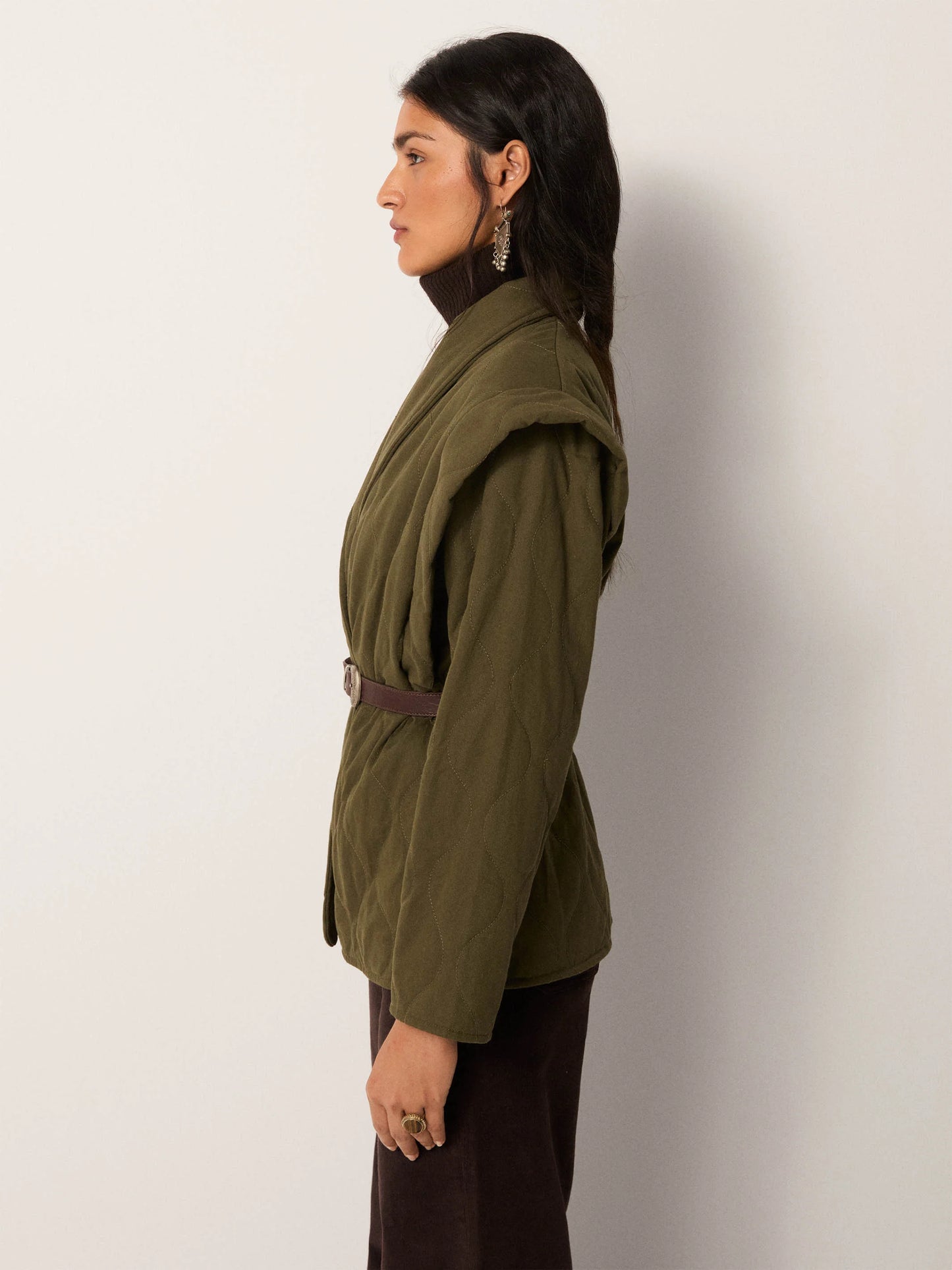 Maison Hotel Lucille Jacket in Olive Bloom side on