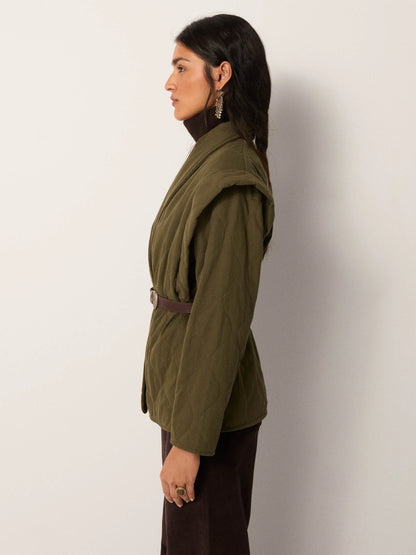 Maison Hotel Lucille Jacket in Olive Bloom side on