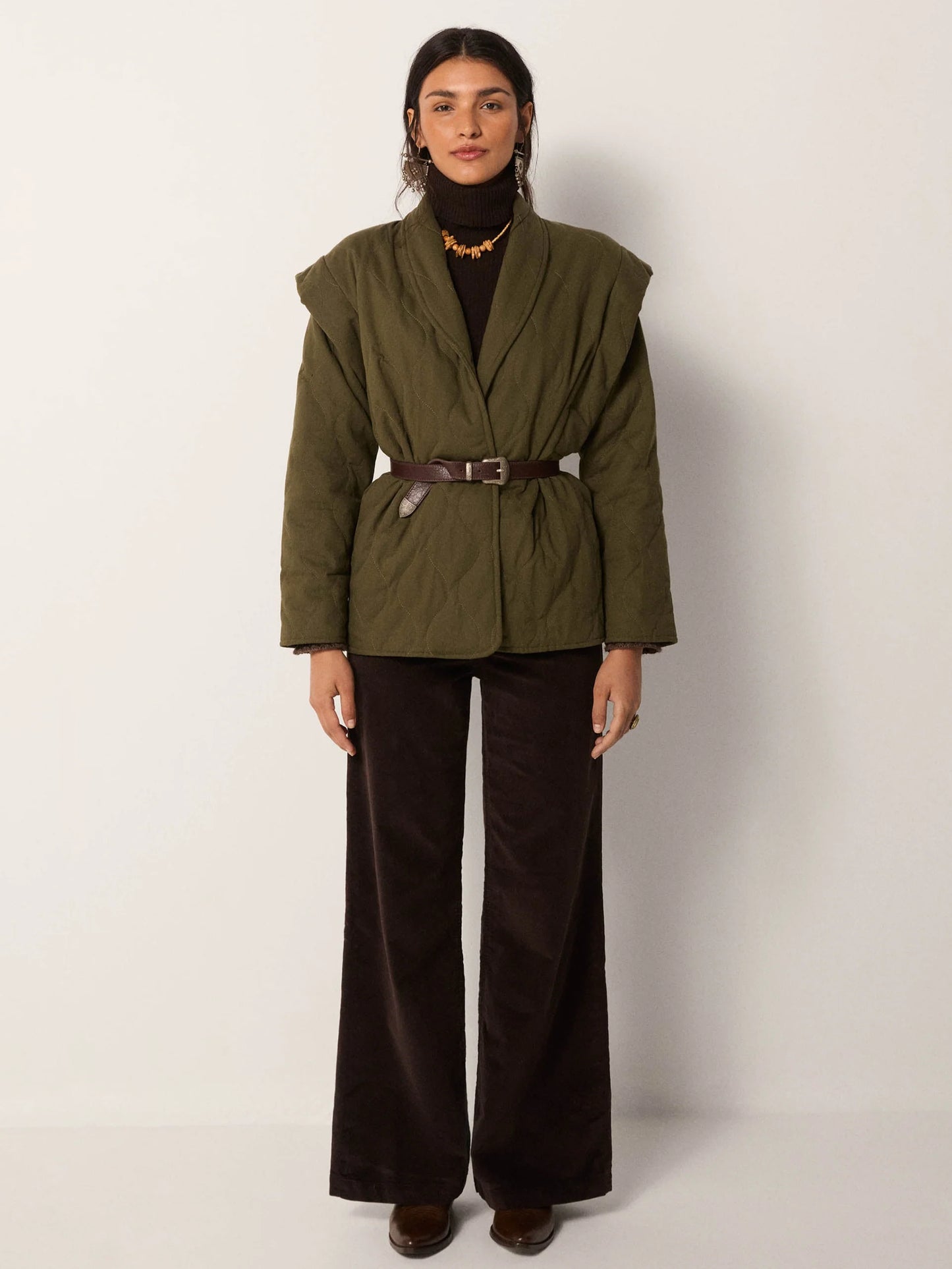Maison Hotel Lucille Jacket in Olive Bloom full length