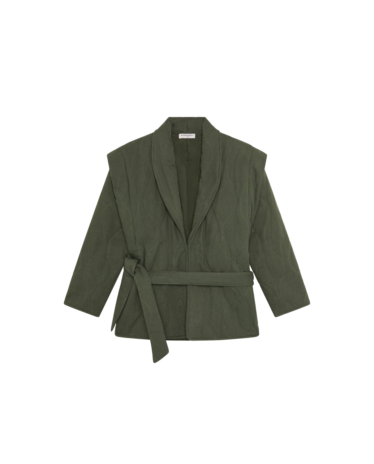 Maison Hotel Lucille Jacket in Olive Bloom product shot flat lay 