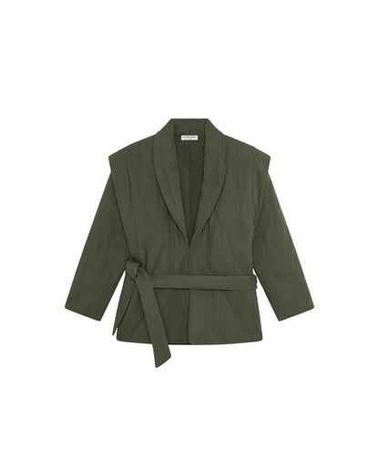 Maison Hotel Lucille Jacket in Olive Bloom product shot flat lay 