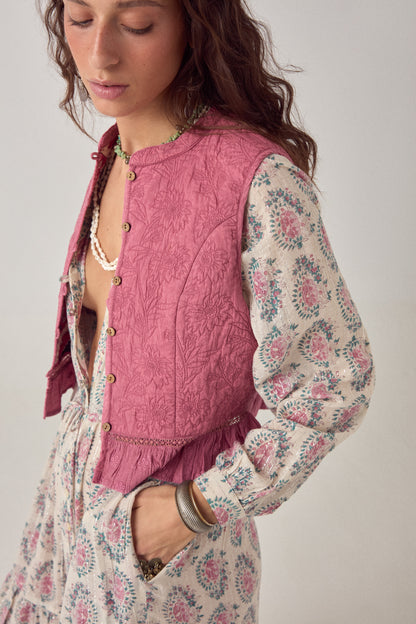 Maison Hotel Anne Dress Azalea Dusty close up with vest
