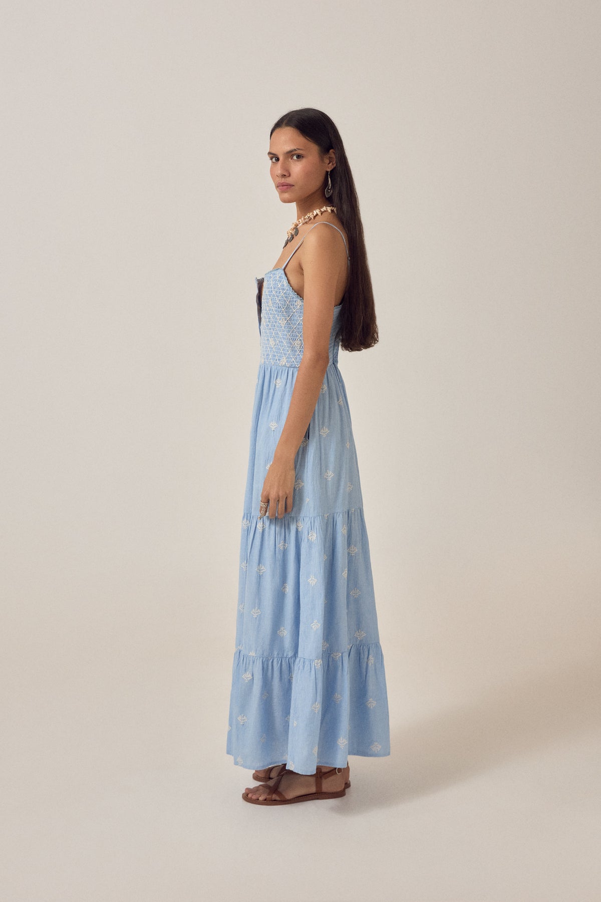 Maison Hotel Etta Dress sky blue model 1 side on