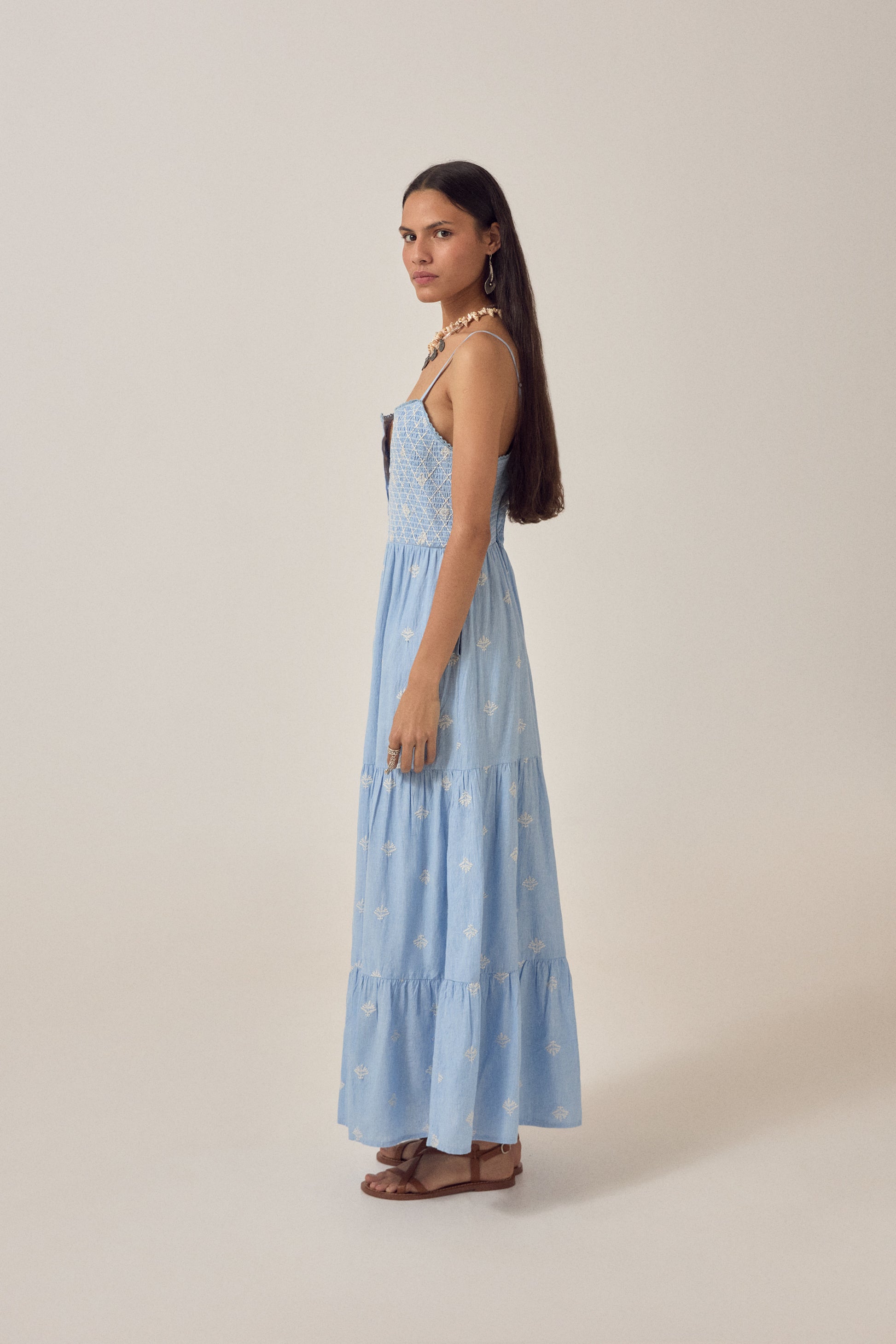 Maison Hotel Etta Dress sky blue model 1 side on