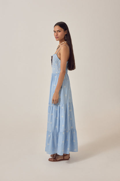 Maison Hotel Etta Dress sky blue model 1 side on