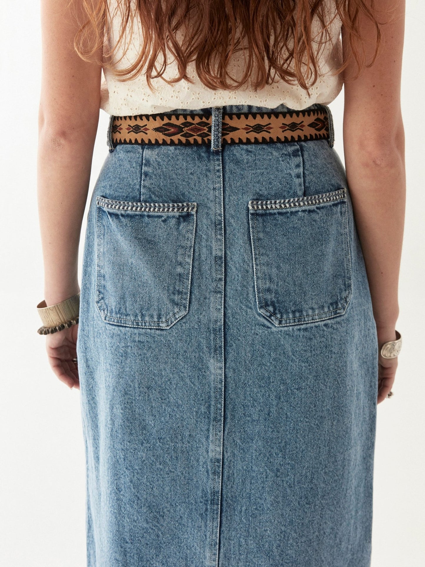 Maison Hotel Agustina Belt in Yerba Mata back shot on model