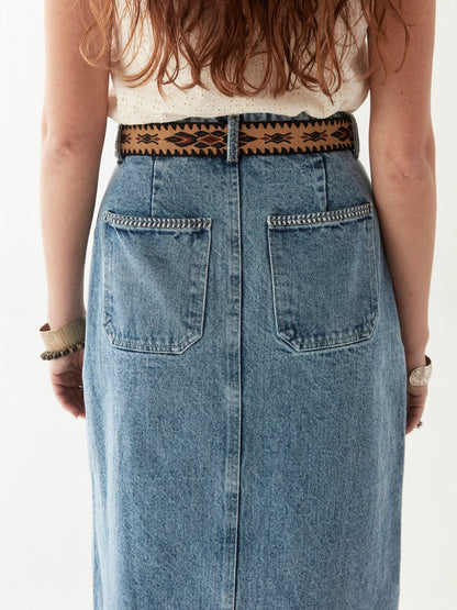 Maison Hotel Agustina Belt in Yerba Mata back shot on model