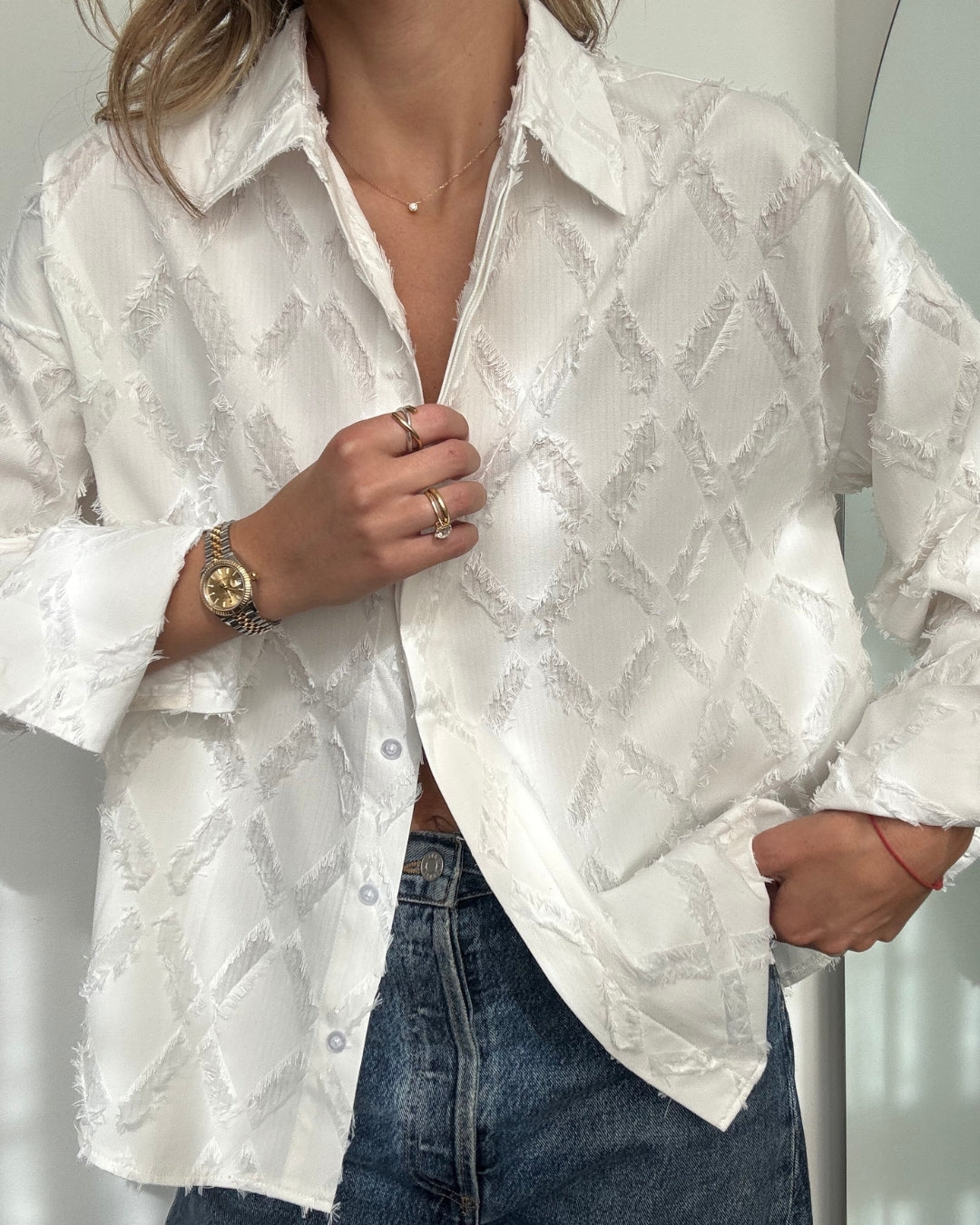 Charli Marlowe stripe shirt in white close up